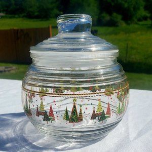 Christmas Glass Candy Lid Jar 4" holiday tree decoration display Xmas nuts flaw